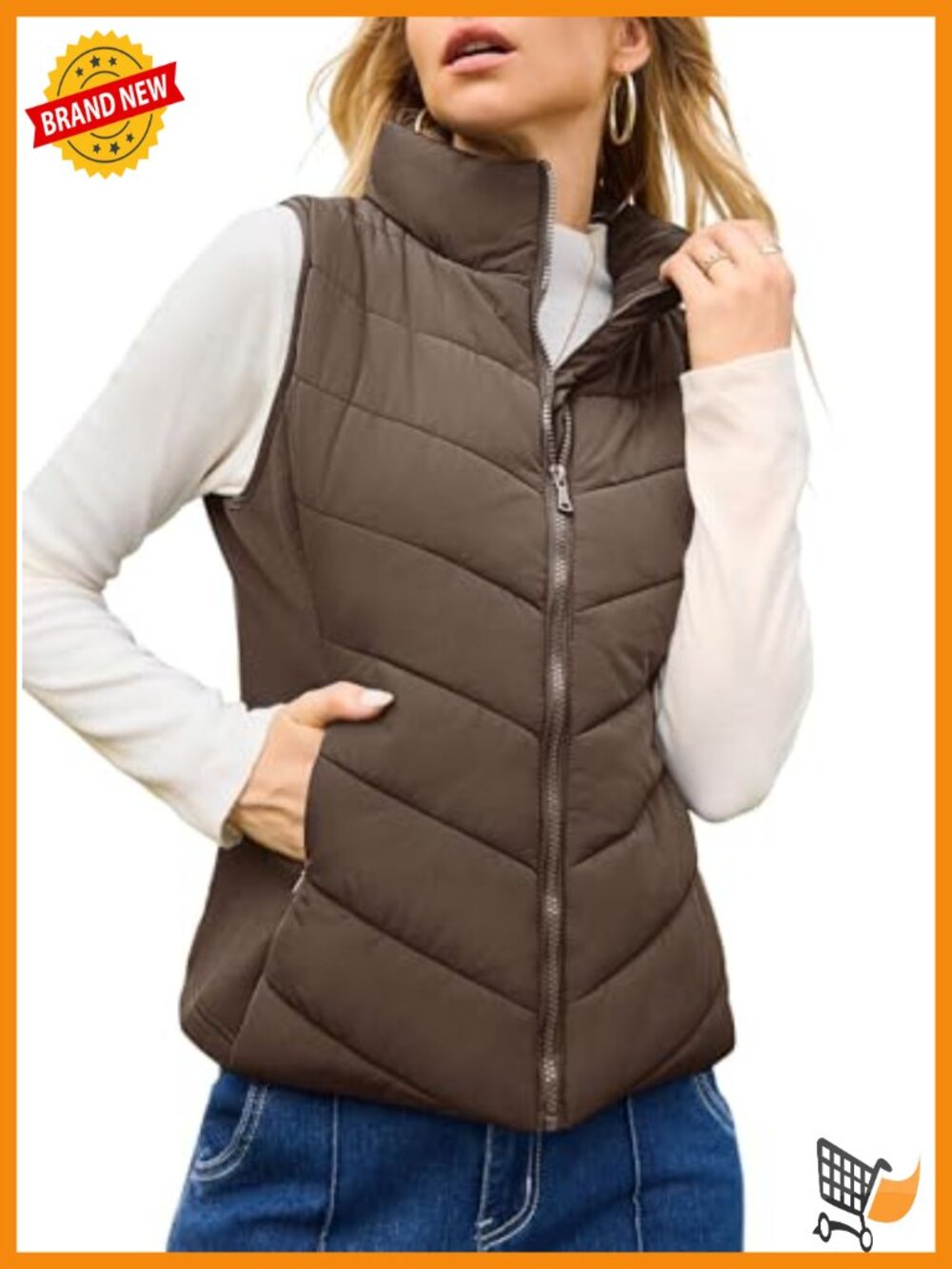 Quilted Puffer Vest Lightweight Zip Sleeveless Outerwear
